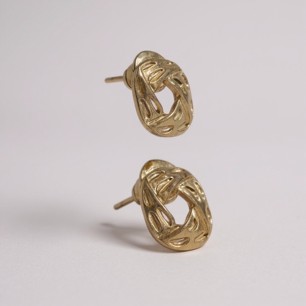 Gold Knot Stud Earrings Small Textured Minimalist Everyday Jewelry 1cm